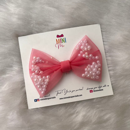 Pink Pearl Filled Bow Hair Clip