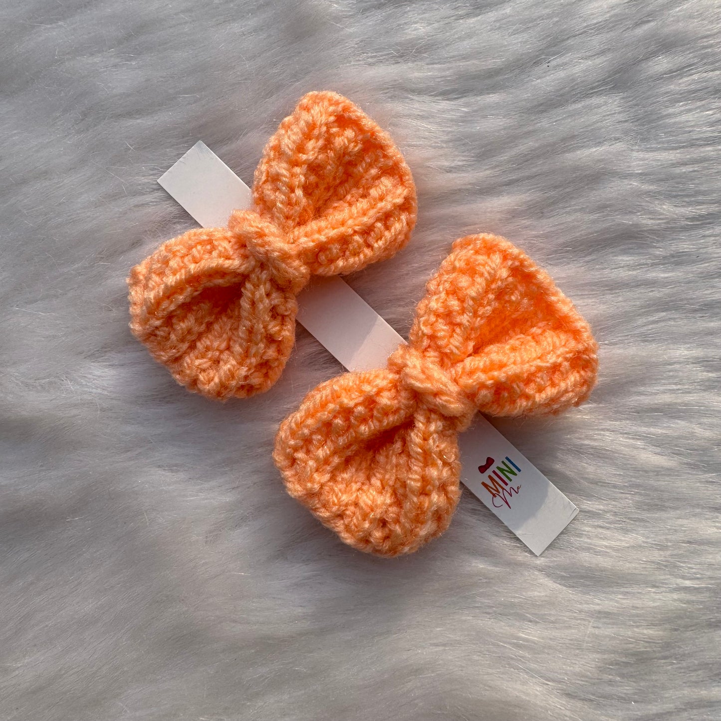 Peach Knitted Bow Hair Clip Set