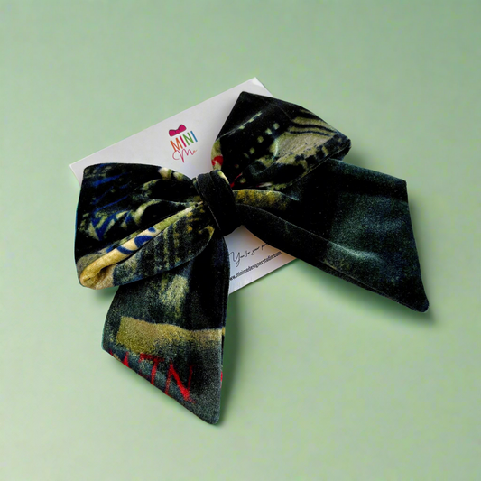 Paris Velvet Green Printed Pigtail Bow Hair Clip