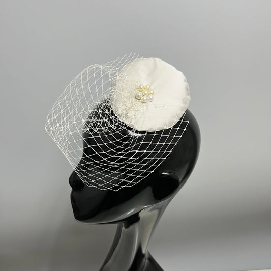 White Pearls Short Birdcage Veil Fascinator | Shop India