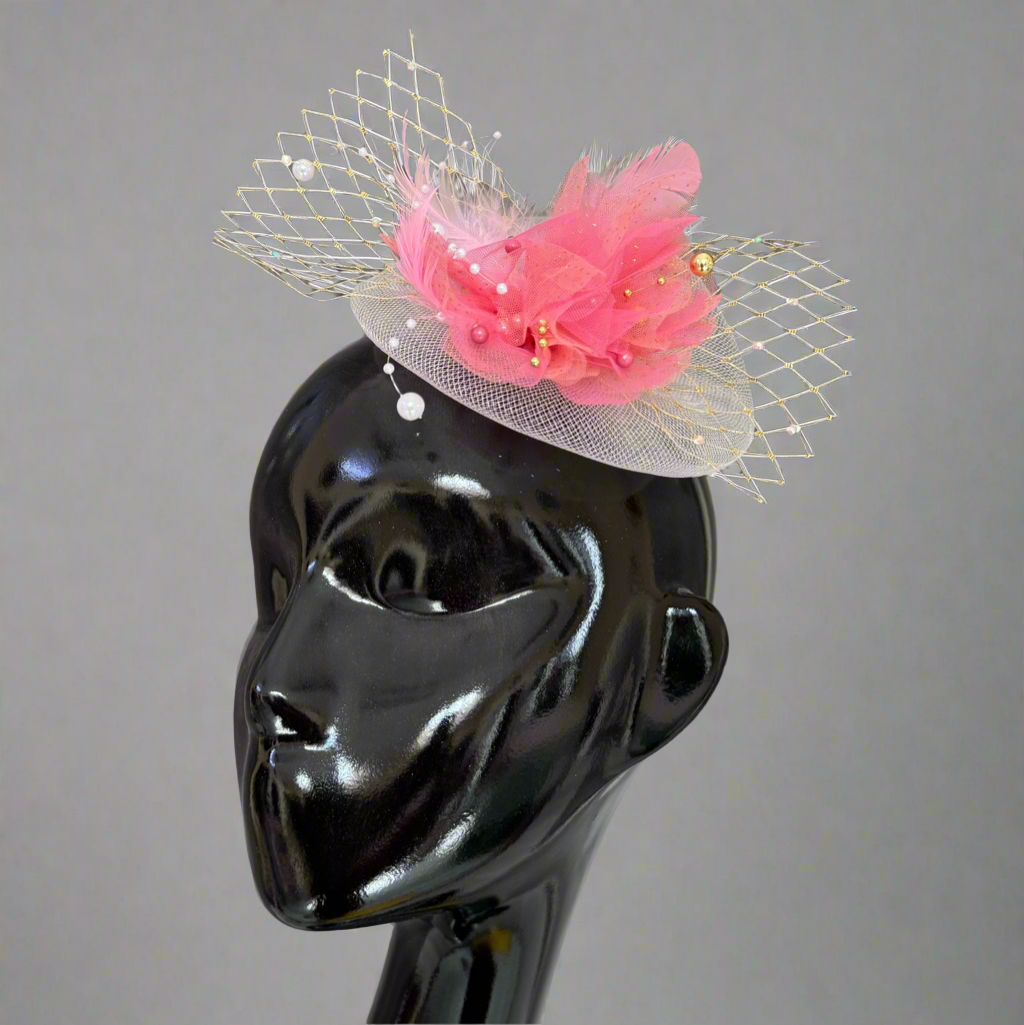 White and Pink Designer Fascinator