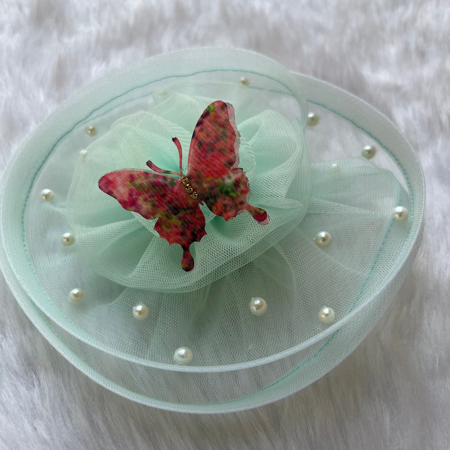 Pastel Green Butterfly Fascinator Half Hat | Designer Trendy Hair Accessory
