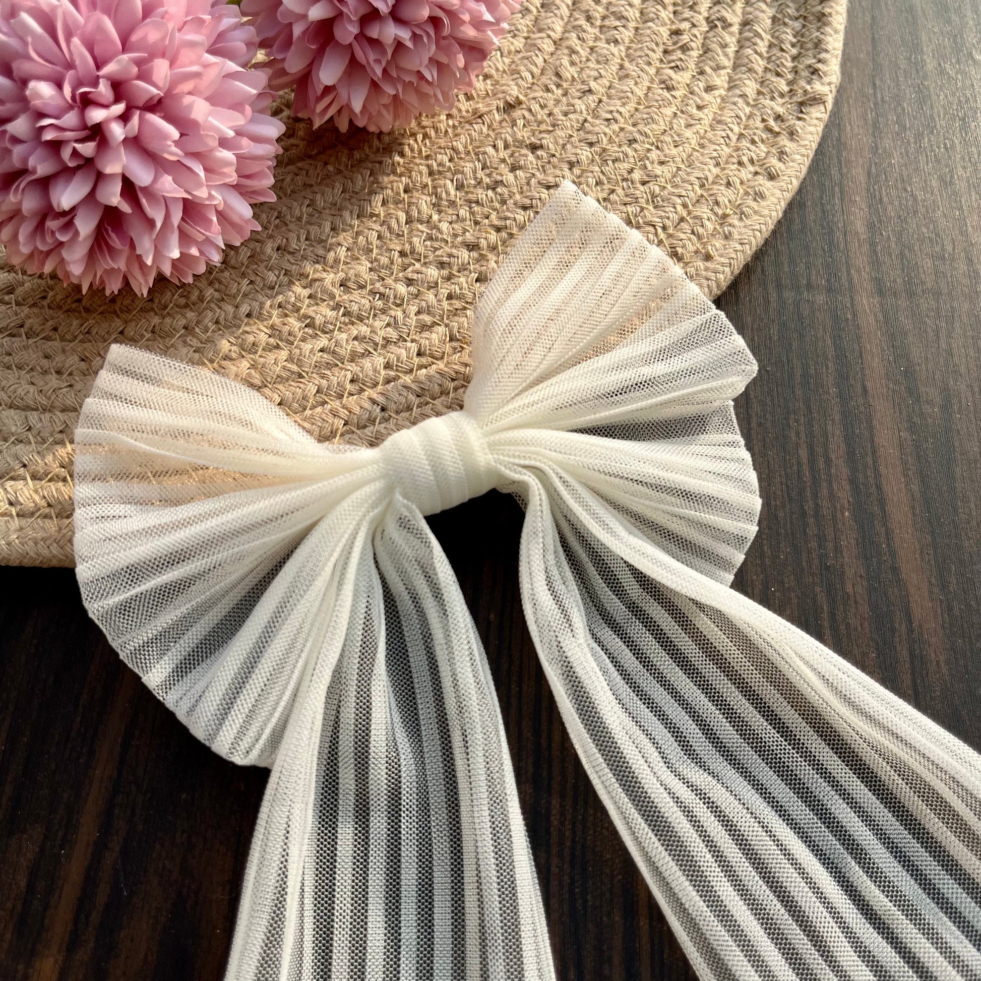 Ivory Cascade Pleated Bow | White trendy design