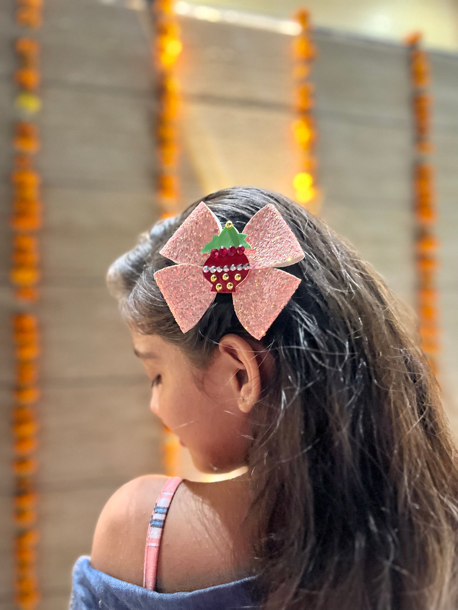 Festive Kalash Glitter Pinwheel Bow | Diwali Hair Accessories