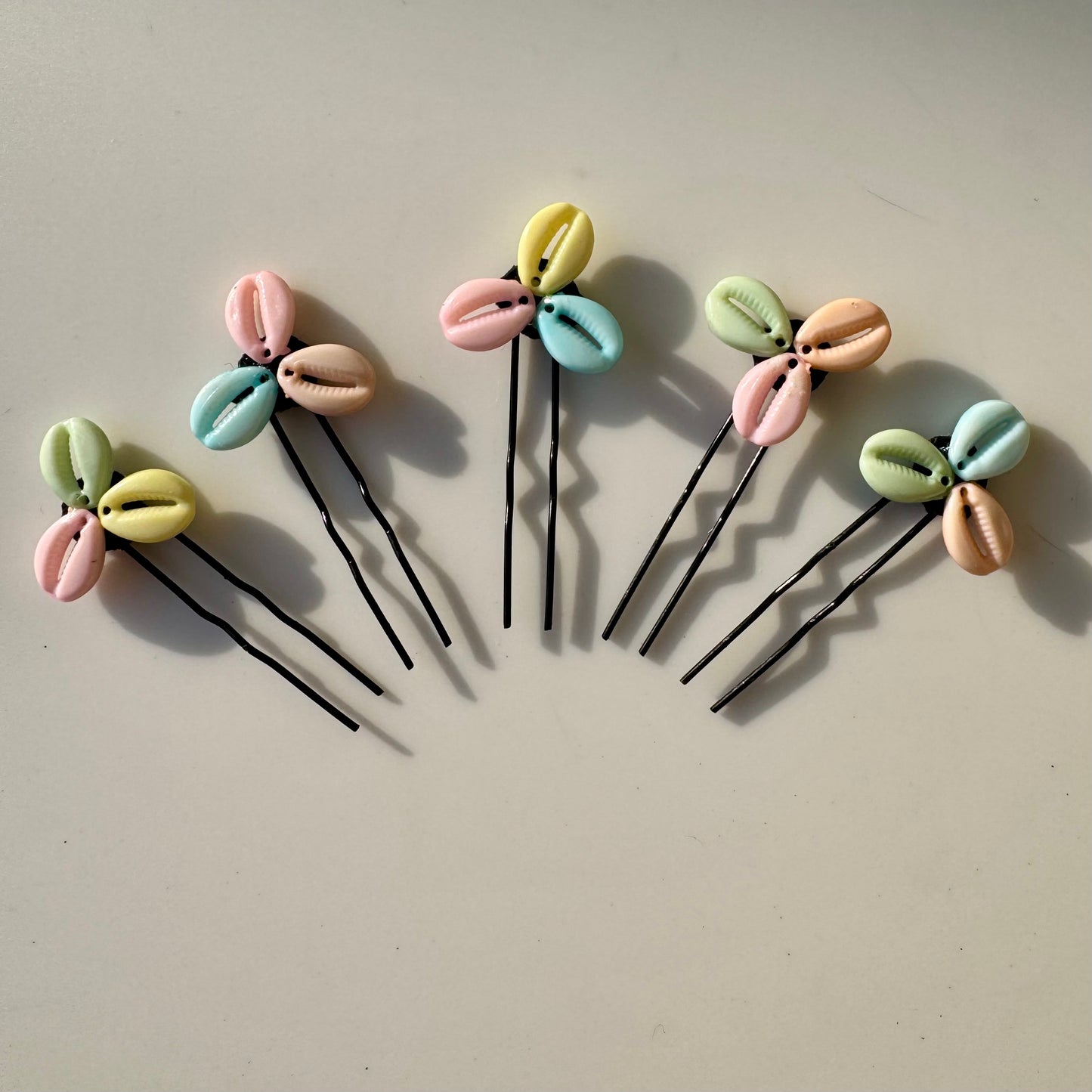 Pastel Cowrie Shell Flower Bobby Pins for Women | Wedding function hair styling