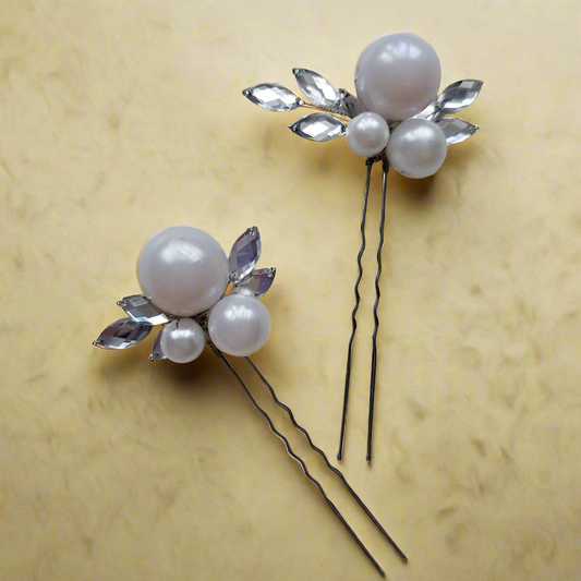 Elegant Pearl & Crystal Hair Pins – Set of 2