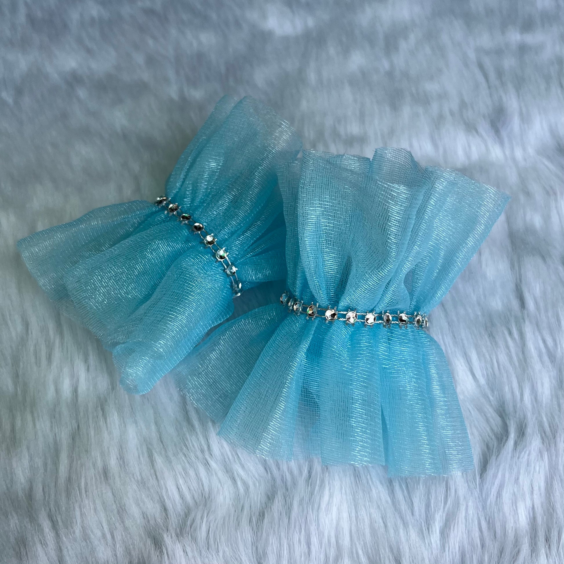 Sky Blue Ruffled Bracelet Cuffs | Net gloves for girls