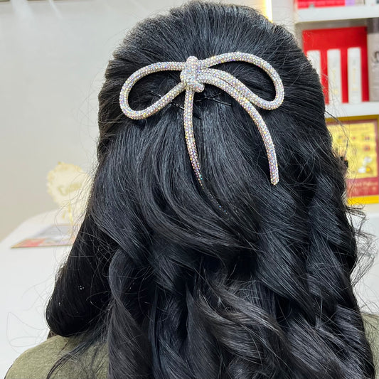 Crystal Blossom Silver Hair Bow Clip