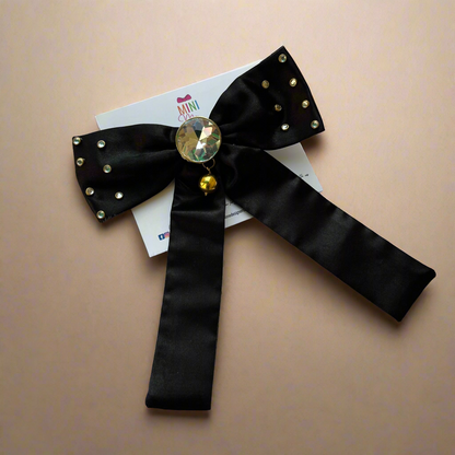 Golden Accent Black Bow Hair Clip | Long Tail