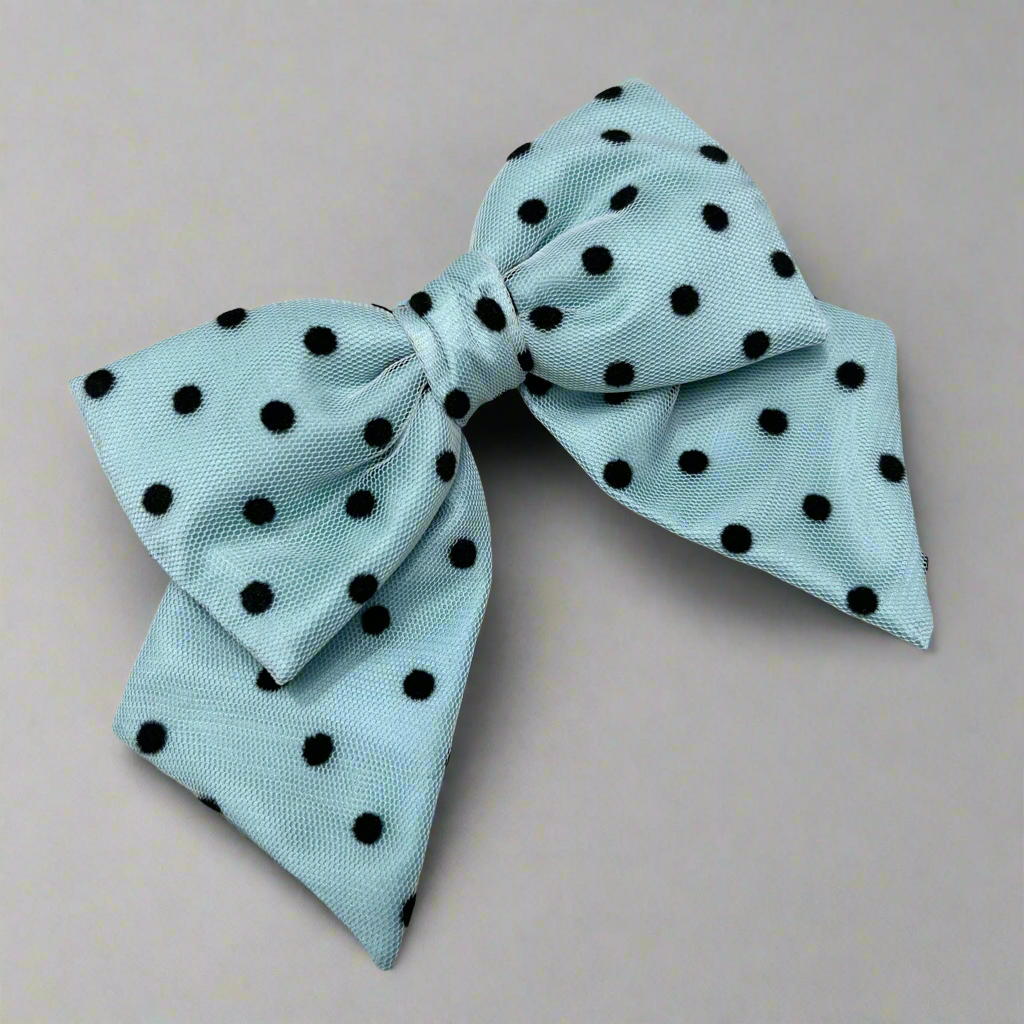 Polka Dot Sky Blue Pigtail Bow Hair Clip