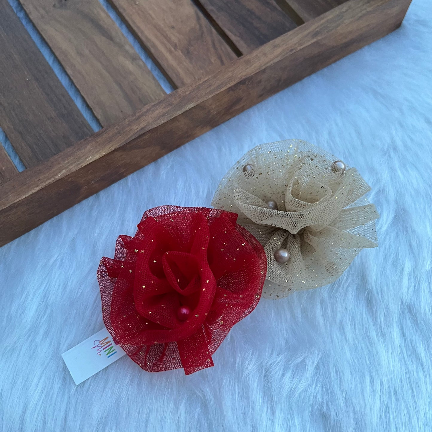 Red & Gold Bloom Hair Snap Clips – Set of 2