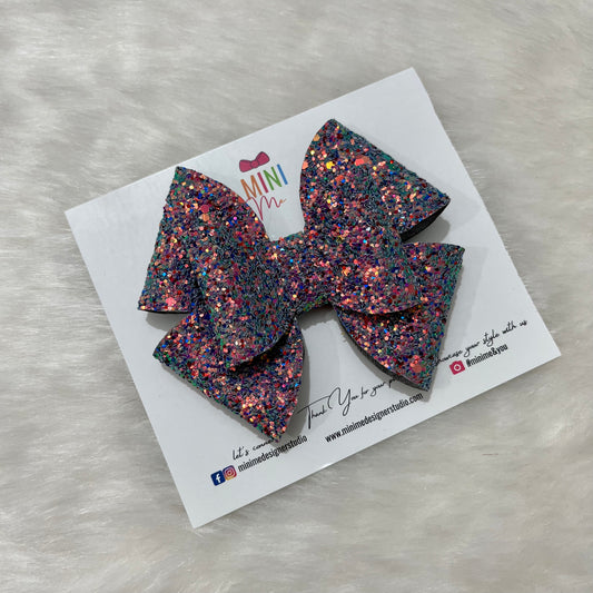Multicolor Glitter Pinwheel Bow Hair Clip