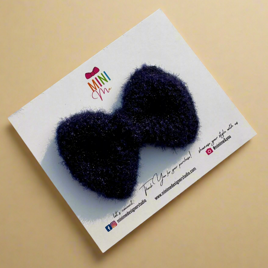 Navy Blue Knitted Baby Bow Hair Clip