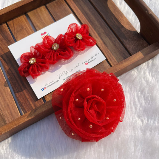 Red Flowers Tiara Headband and Flower Fascinator Combo Gift