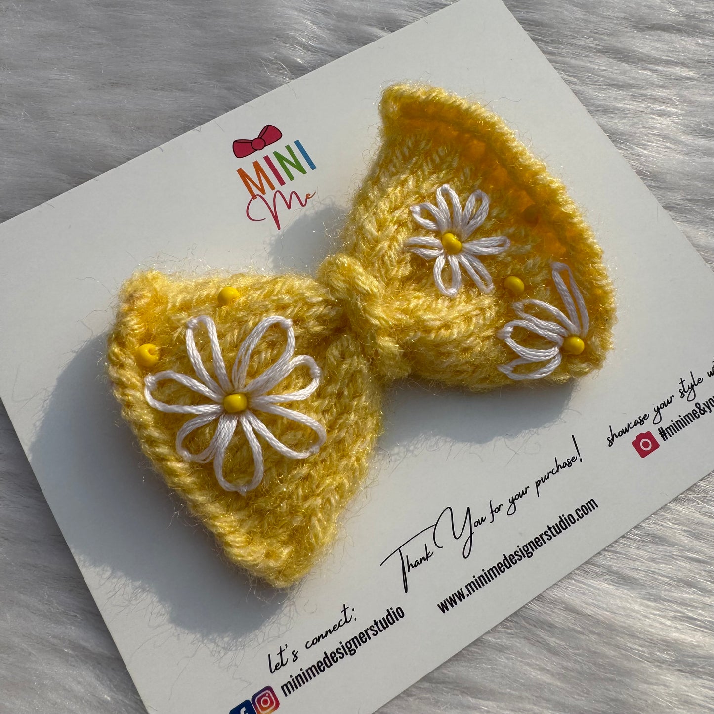 Yellow Knit Bow with Daisy Embroidery | Baby Headband