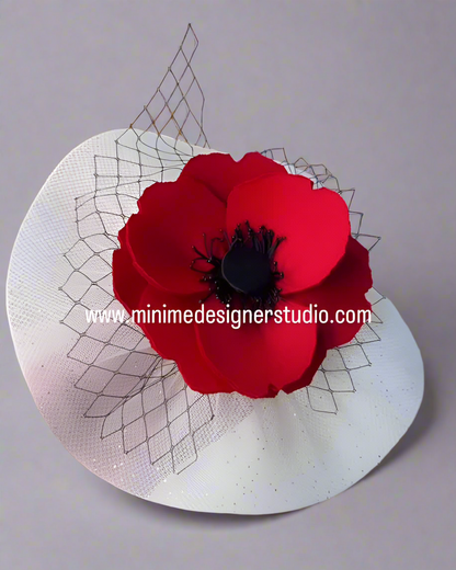 Garden Tales Red Poppy Wedding Hat with Veil