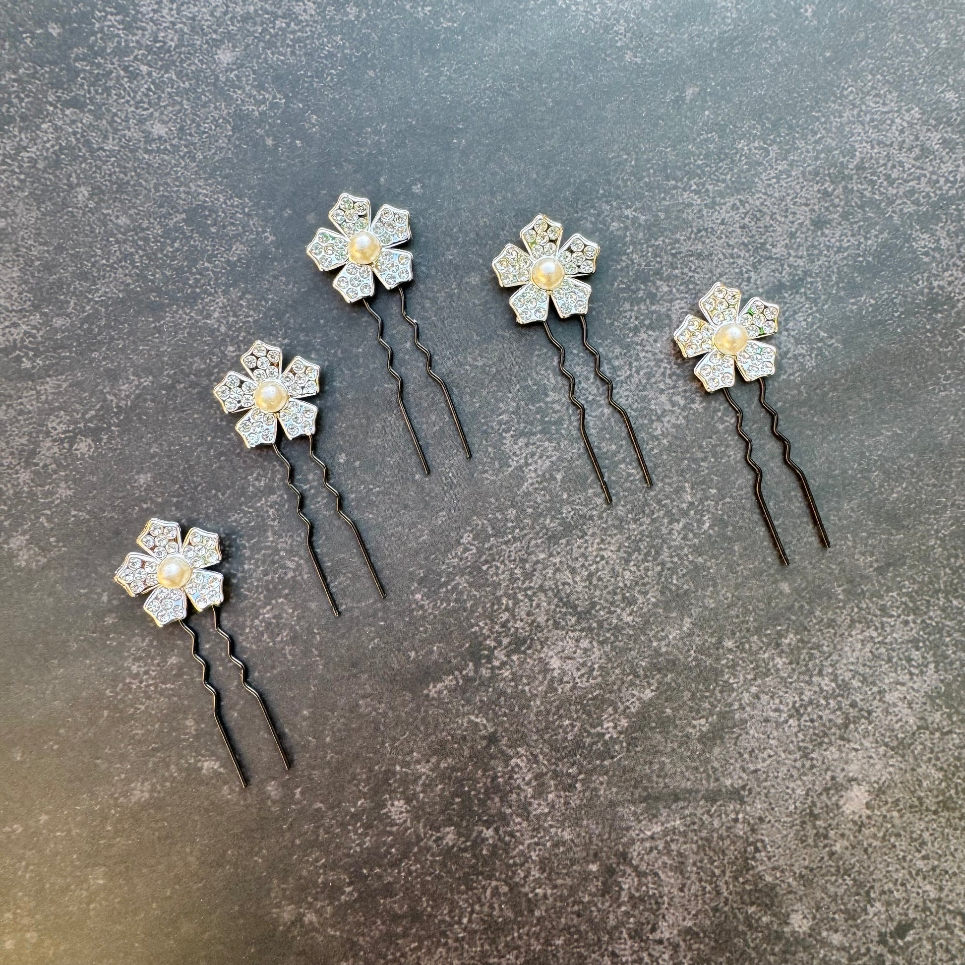 Mini Silver Flower Hair Bobby Pin | Wedding Hair Style