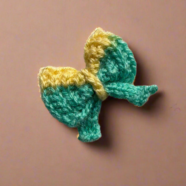 Multicolor Aqua & Yellow Knitted Bow Hair Clip