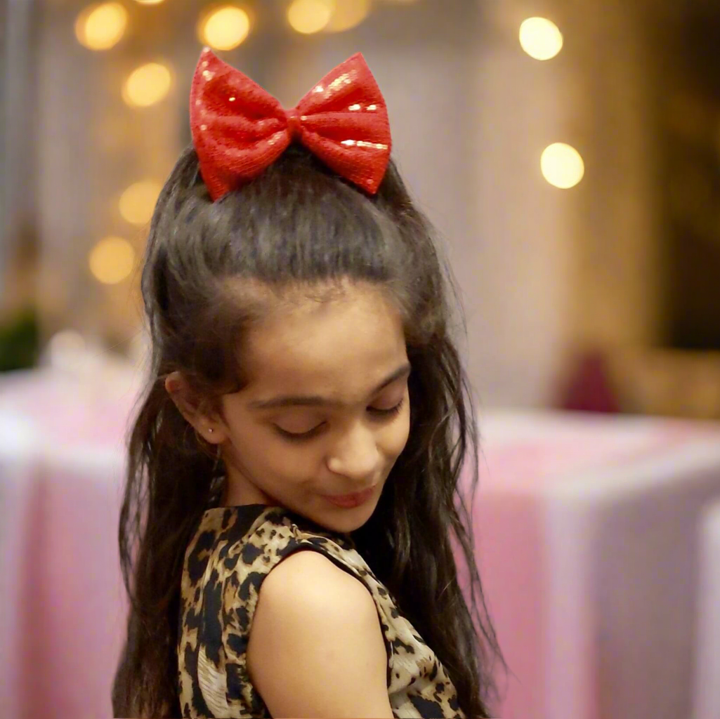 Red Sequin Bow Hair Clip | Designer Hair Accessories | Kids & Girls