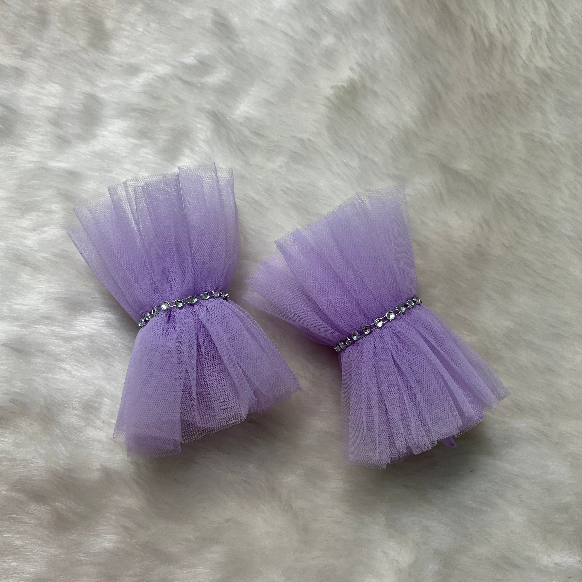 Lavender Ruffle Bracelet Cuffs – Rhinestone Accent