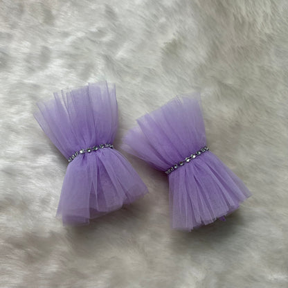 Lavender Ruffle Bracelet Cuffs – Rhinestone Accent