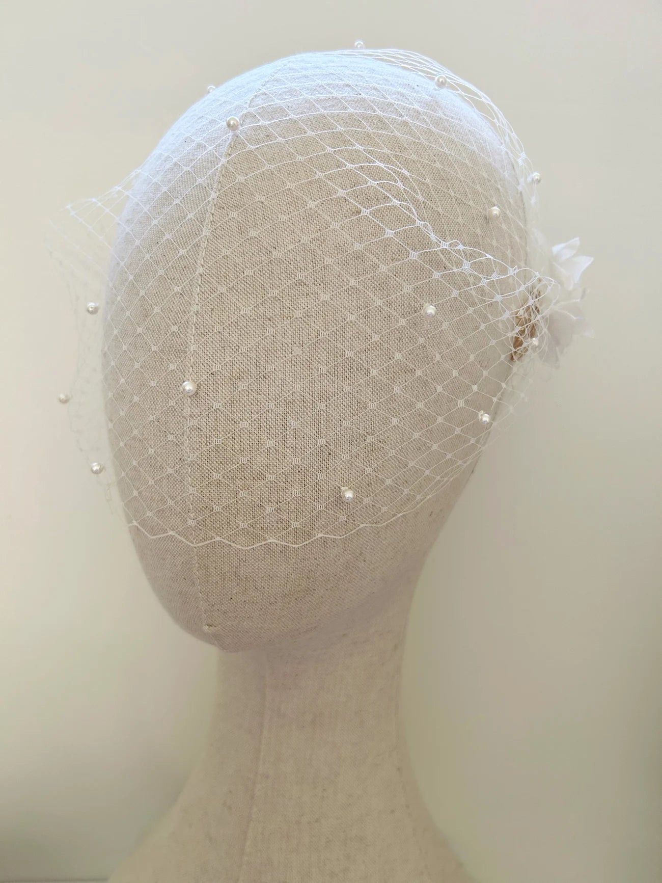 Pearl Petals White Birdcage Veil | Designer Hair Accessory