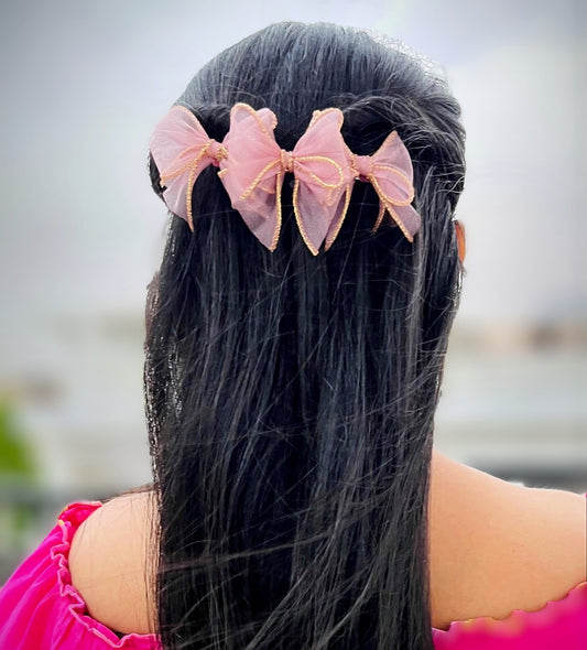 Blush Pink Triple Bow Ribbon Hair Clip | Trendy Designs