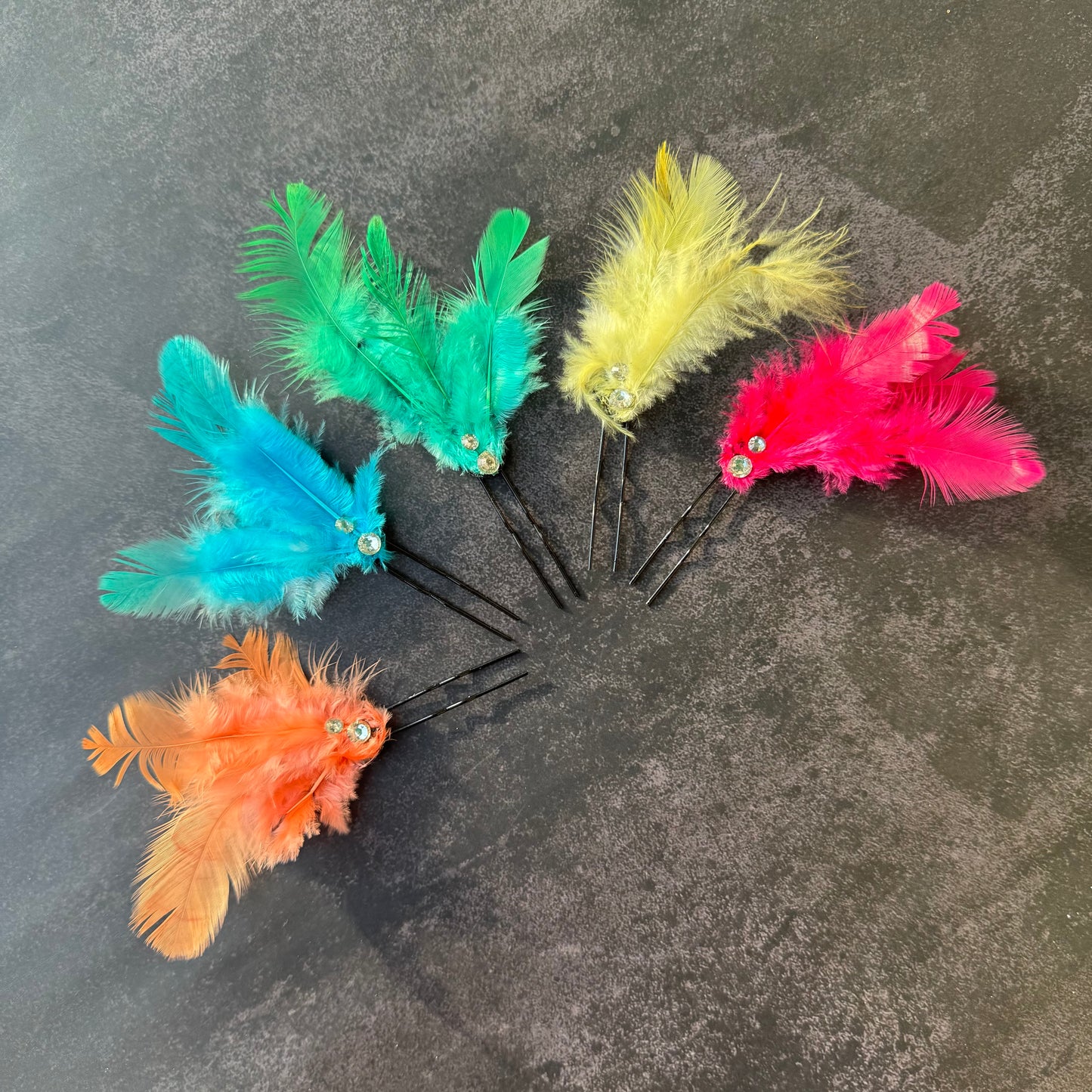 Feather Luxe Bobby Pins - Yellow, Blue, Orange, Pink, Turquoise