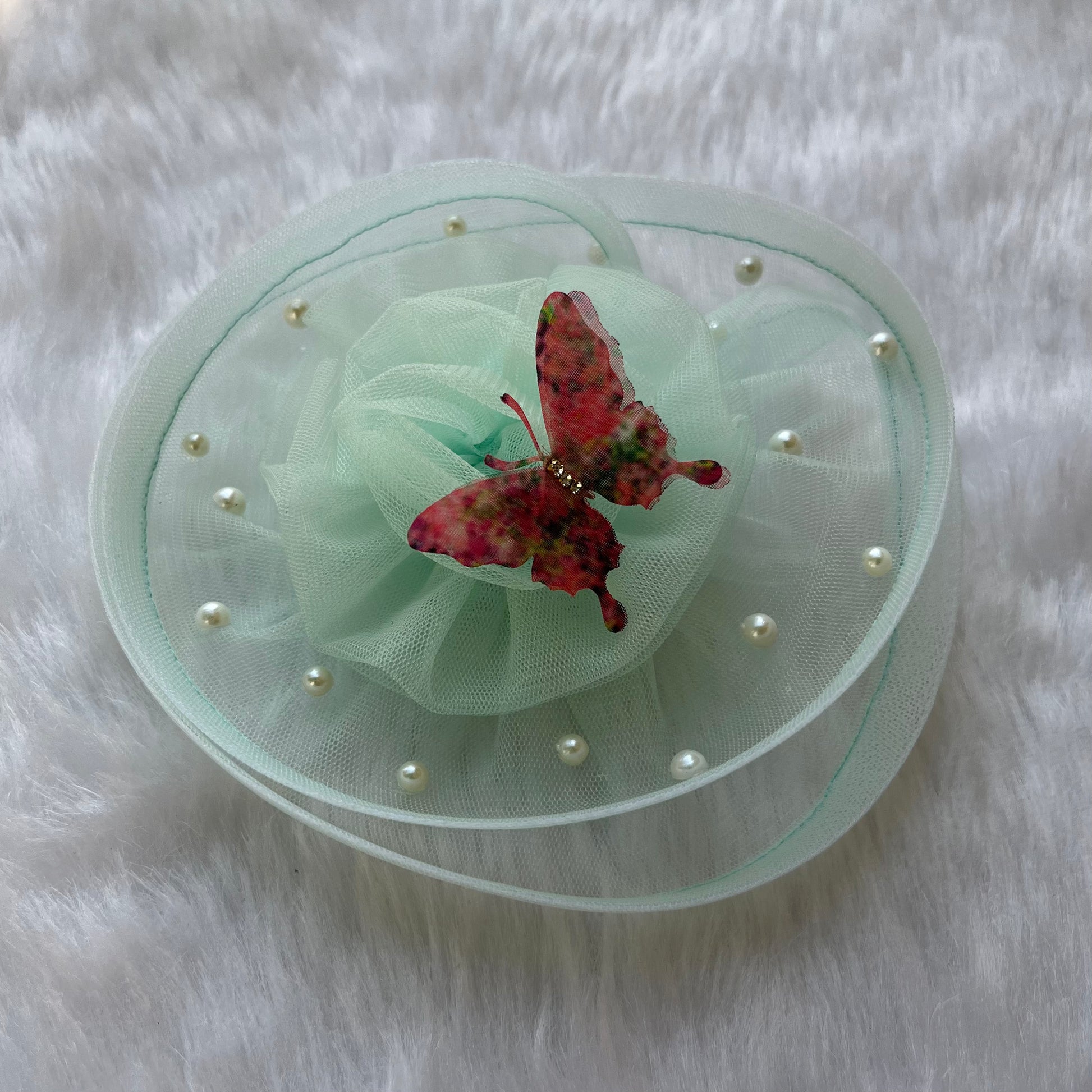 Pastel Green Butterfly Fascinator Half Hat | Hair Clip or Baby Headband Attachment