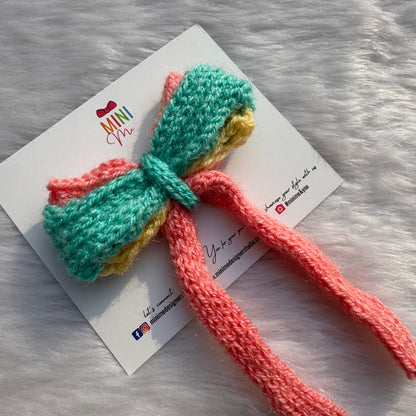 Multicolor Knitted Long tail Bow Hair Clip