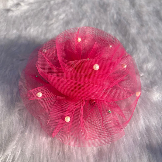 Pink Pearls Ruffled Fascinator | Big Hair Clip