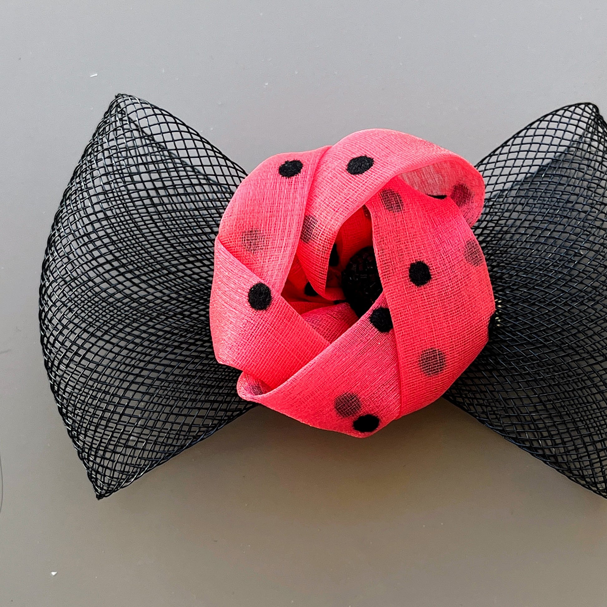 Playful Red and Black Polka Dot Fascinator Black Bow Hair Clip