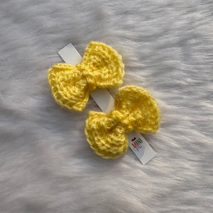 Yellow Twin Knit Bow Hair Clip Set