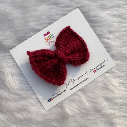 Wine Knitted Bow Hair Clip