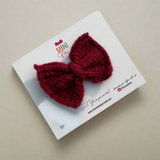 Wine Knitted Bow Hair Clip