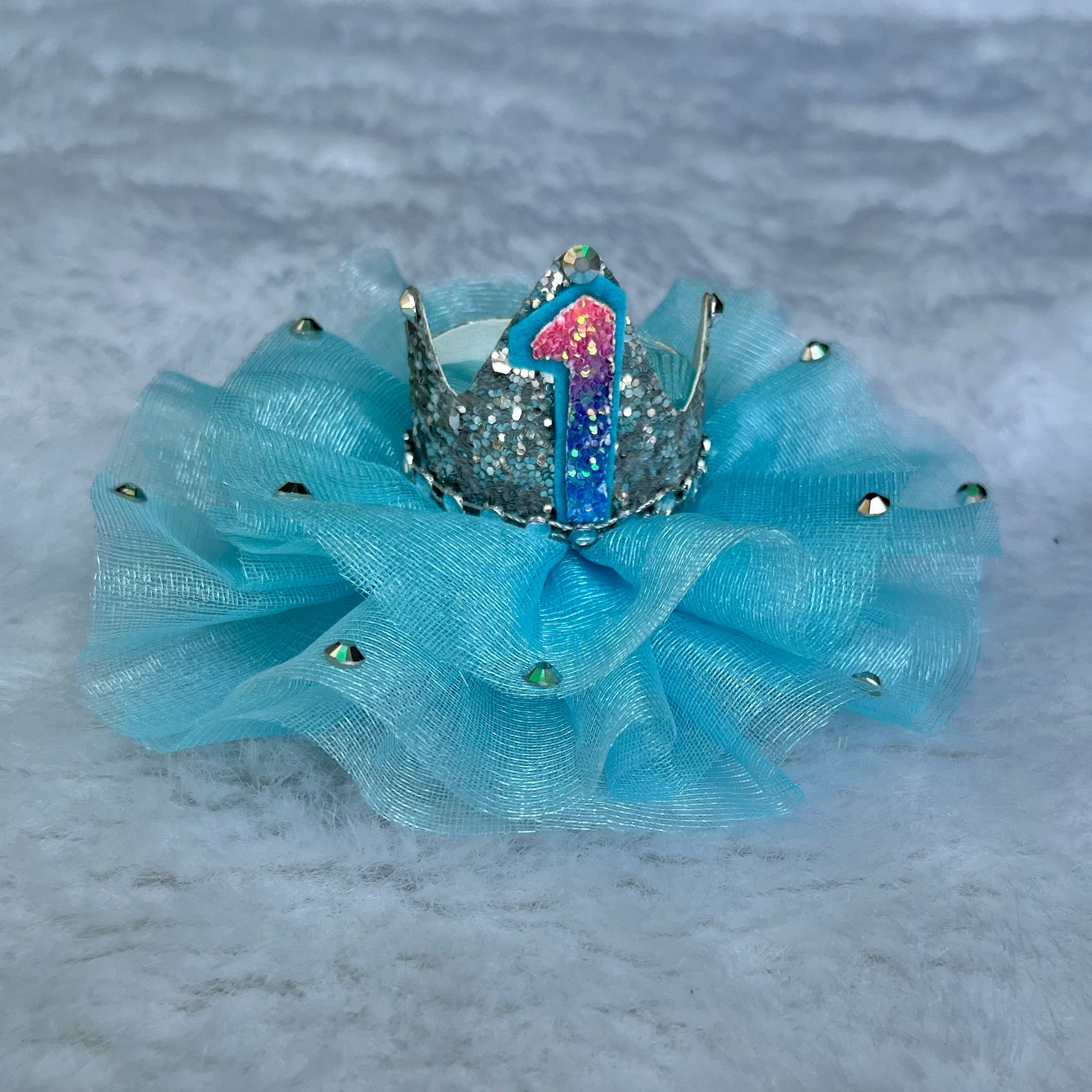 Personalised Sky Blue Birthday Number Crown Hair Clip