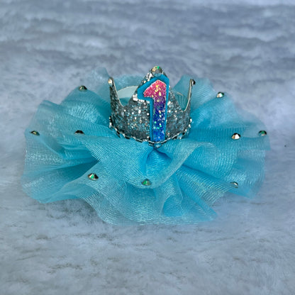 Personalised Sky Blue Birthday Number Crown Hair Clip