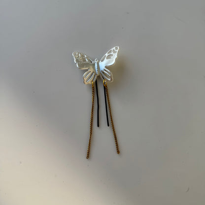 Elegant White Butterfly Bobby Pin with Dangling Chains