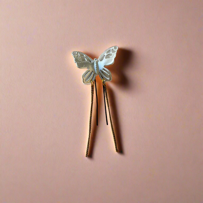 Elegant White Butterfly Hair Pin with Dangling Chains