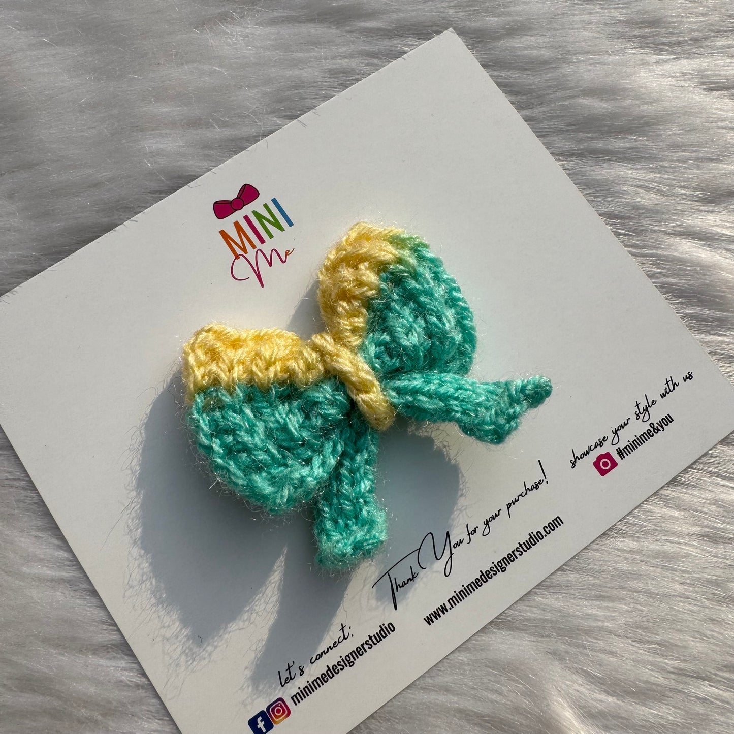 Multicolor Aqua & Yellow Knitted Bow Hair Clip