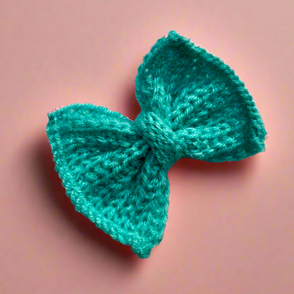 Aqua Blue Knitted Bow Hair Clip