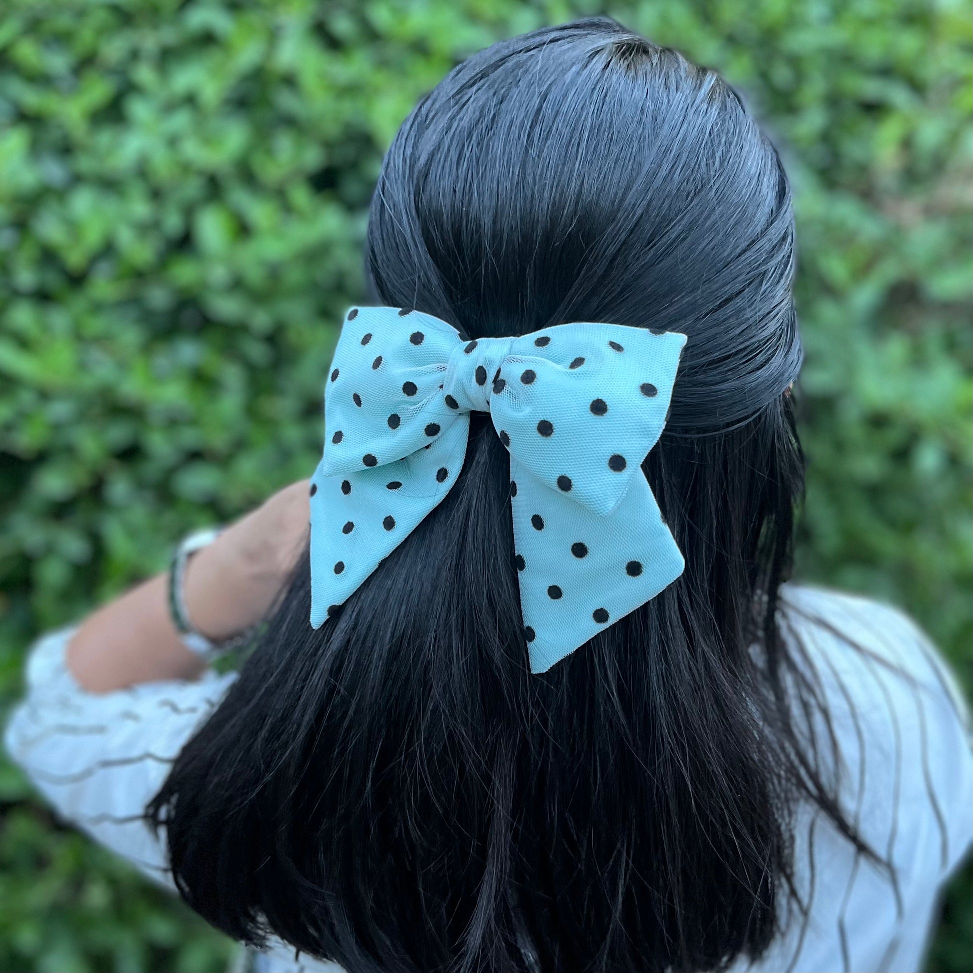 Polka Dots Sky Charm Pigtail Bow
