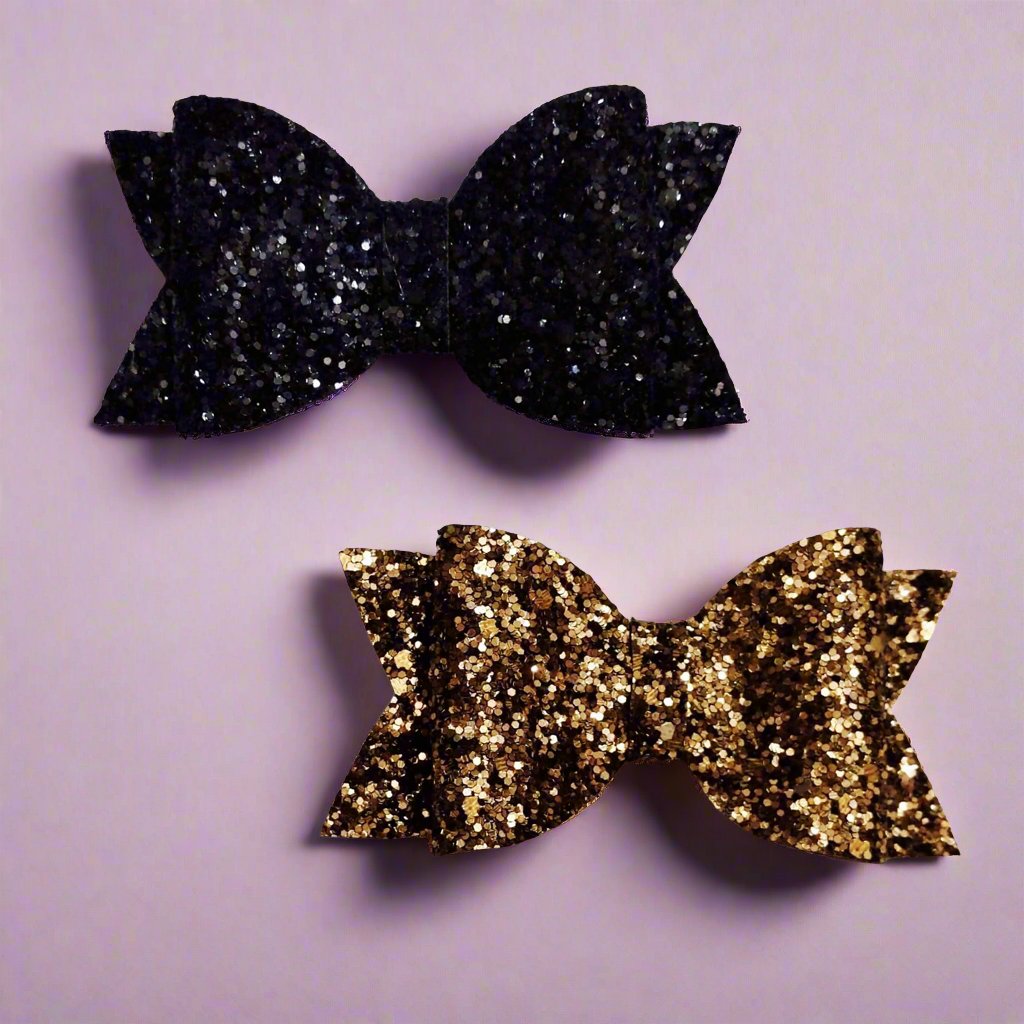 Black and Golden Glitter Bow Clips Set | Diwali Gift for Girls