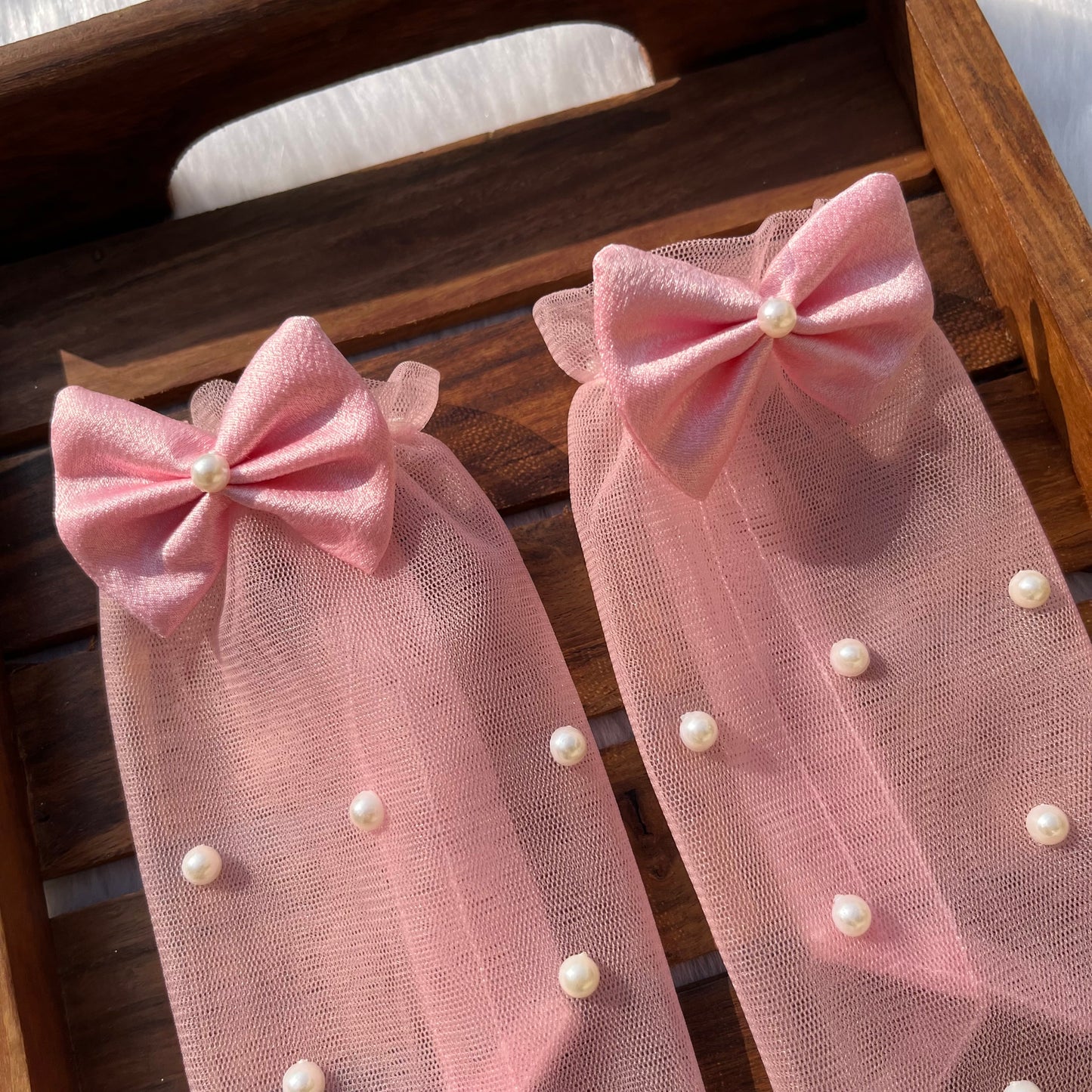 Designer Pink Princess Fingerless Net Gloves | Couture Accessories