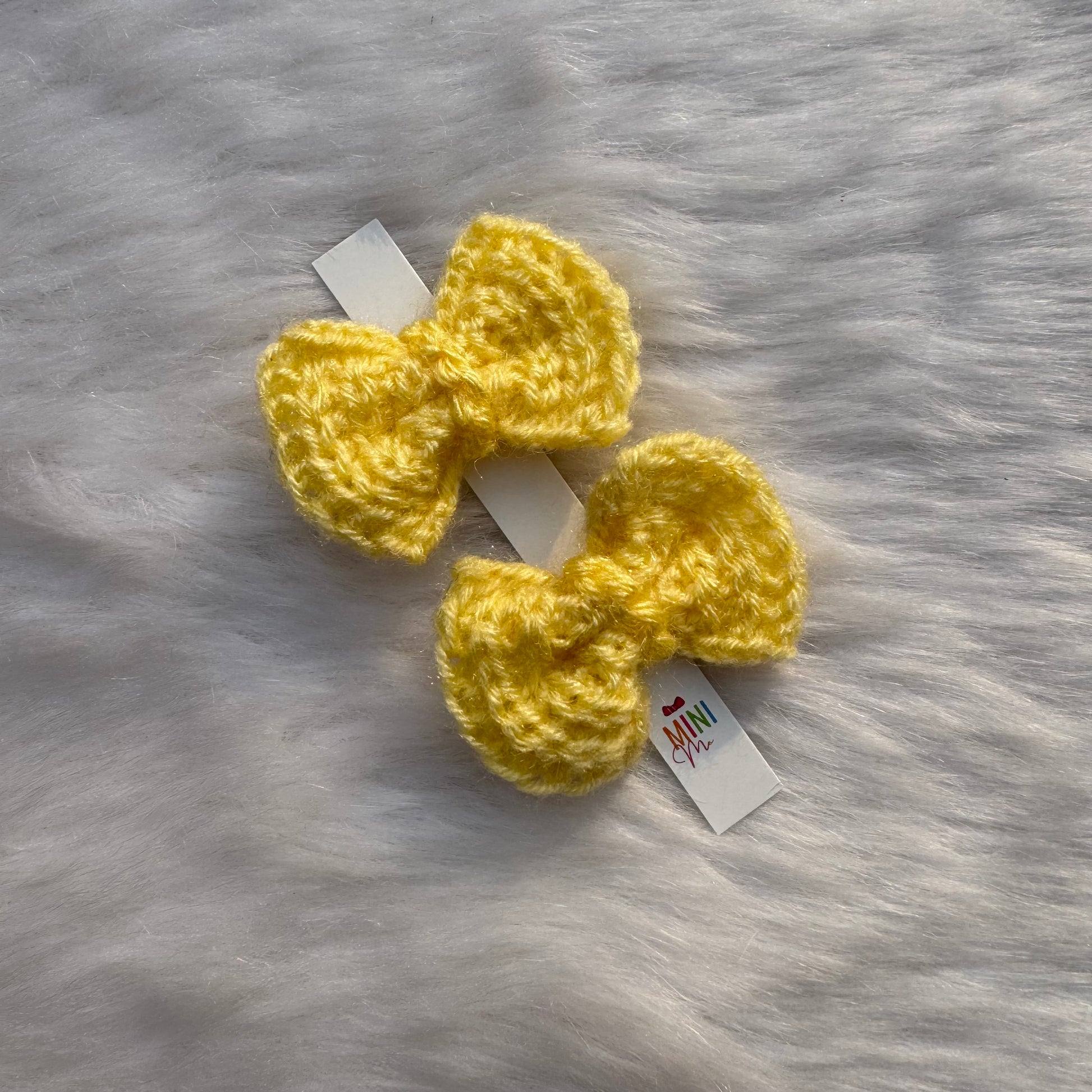 Yellow Twin Knit Bow Tic Tac Hair Clip Set