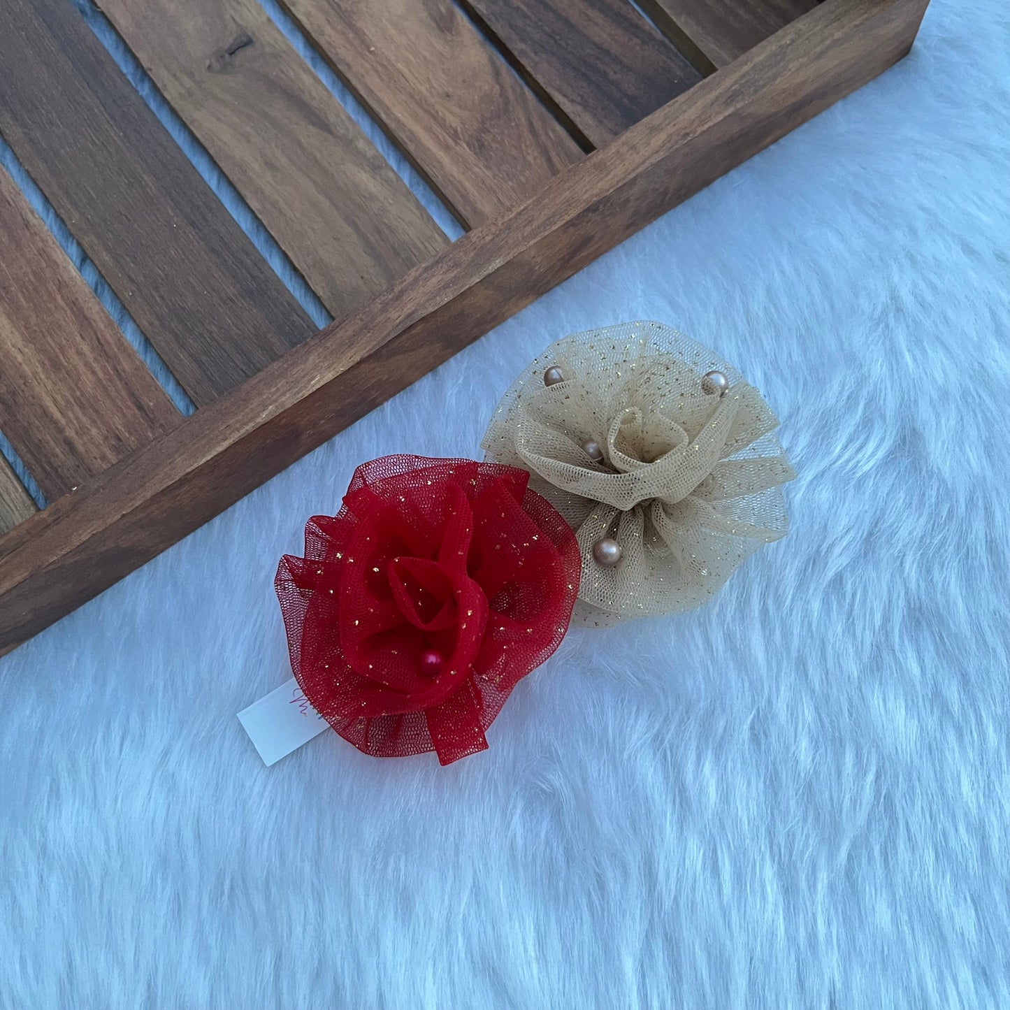 Red & Gold Bloom Hair Clips – Set of 2