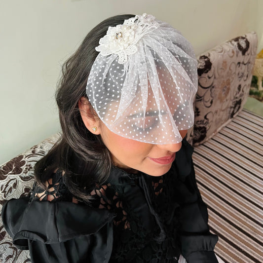 Pearl Droplets Fantasy Bridal Veil Fascinator Hair Clip