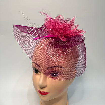 Magenta Mystique Veil fascinator derby hat