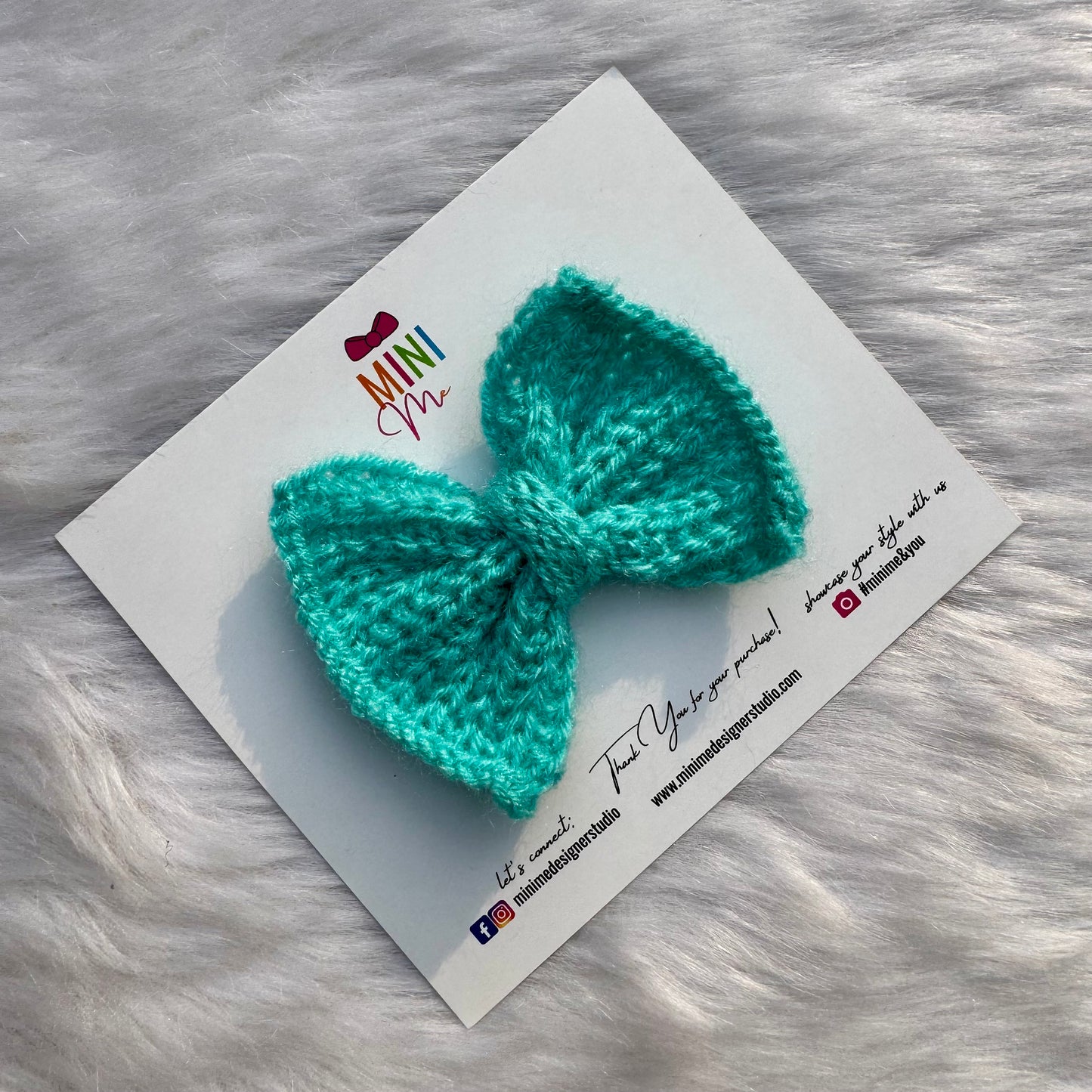 Aqua Blue Knitted Bow Hair Clip