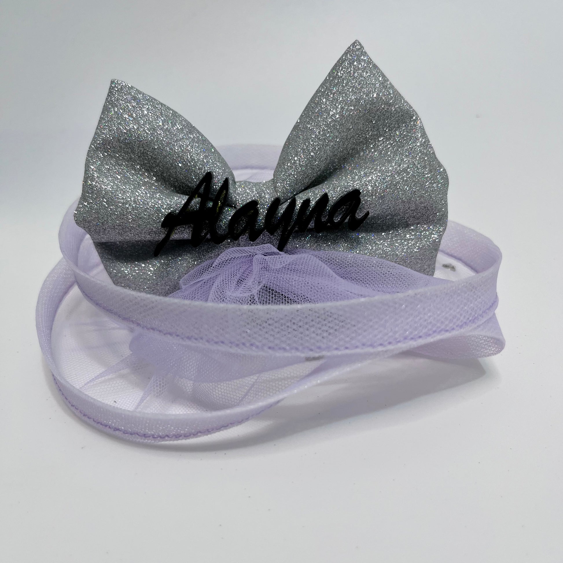 Purple Fascinator with Personalised Name Bow